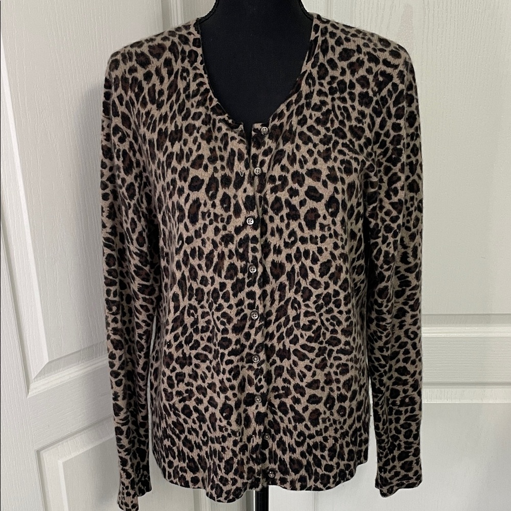 Apt 9 super soft Cashmere cardigan leopard animal print XL